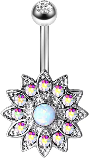 Wycian Navel Rings, Stainless Steel Belly Piercing Jewelry Belly Button Rings for Women Round Opal Belly Ring Style F
