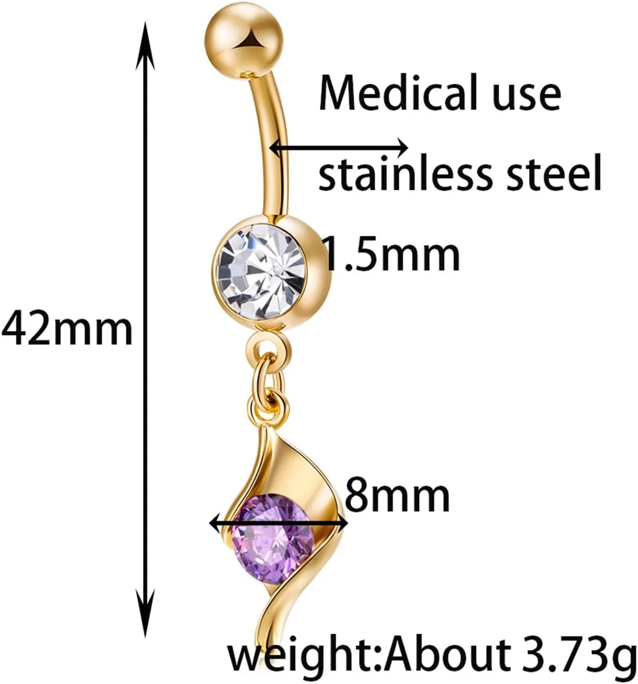 Wycian Navel Rings, Stainless Steel Belly Piercing Jewelry Twisted Leaf with Cubic Zirconia Belly Button Ring for Women
