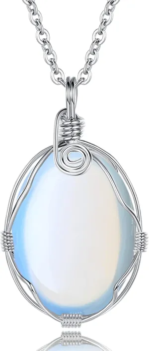 XIANNVXI Healing Crystal Necklace Wire Wrapped Oval Stone Gemstone Pendant Necklaces Natural Spiritual Reiki Witchcraft Quartz Jewelry for Women