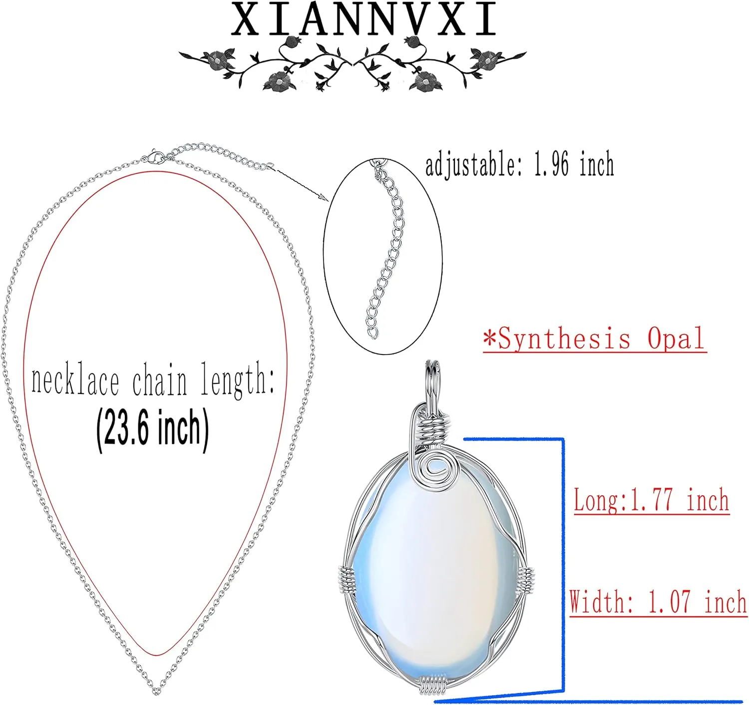 XIANNVXI Healing Crystal Necklace Wire Wrapped Oval Stone Gemstone Pendant Necklaces Natural Spiritual Reiki Witchcraft Quartz Jewelry for Women