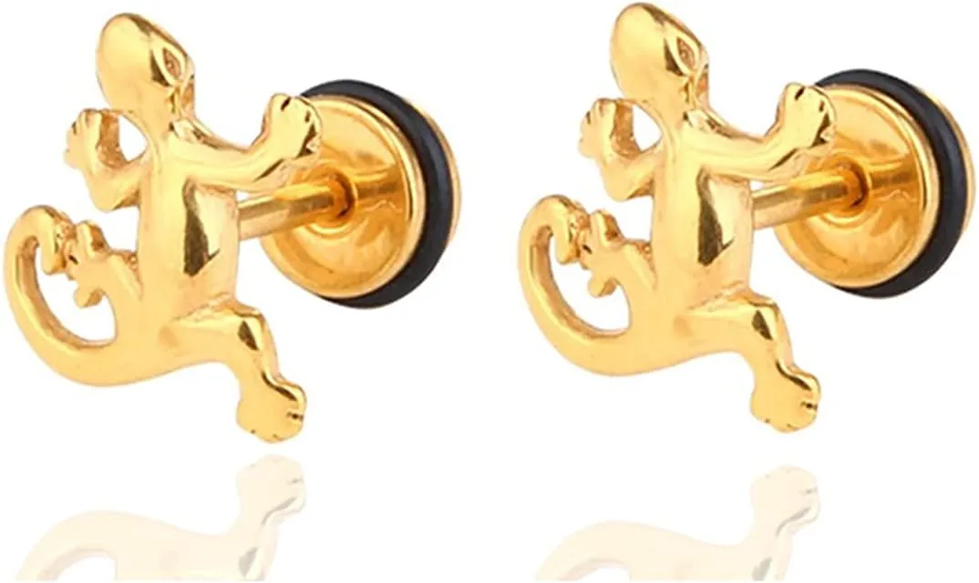 Xusamss Punk Body Piercing Earrings Stainless Steel Animal Gecko Stud Earrings