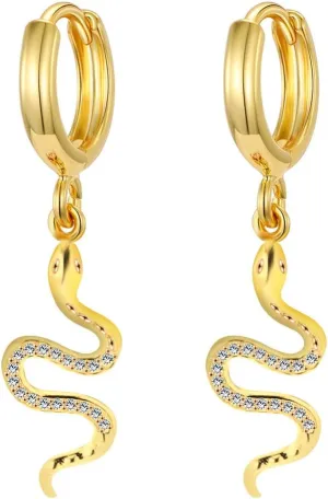 XYJZXY Gold Huggie Small Hoop Earrings with Charm Personalized Snake/Evil Eye/Star/Cross/Lock/Key 18k Gold Plated Crystal Drop Dangle Earrings for Women