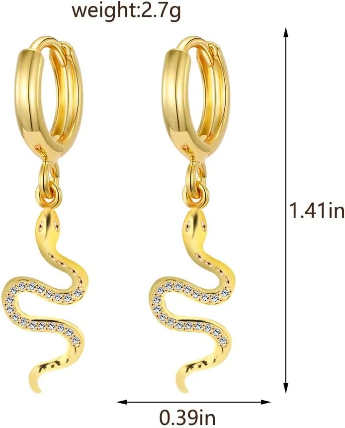 XYJZXY Gold Huggie Small Hoop Earrings with Charm Personalized Snake/Evil Eye/Star/Cross/Lock/Key 18k Gold Plated Crystal Drop Dangle Earrings for Women