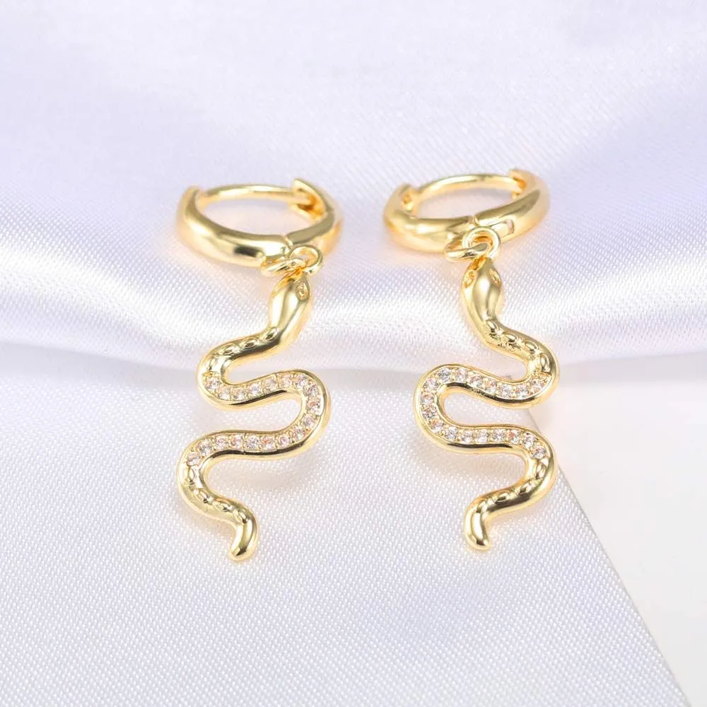 XYJZXY Gold Huggie Small Hoop Earrings with Charm Personalized Snake/Evil Eye/Star/Cross/Lock/Key 18k Gold Plated Crystal Drop Dangle Earrings for Women