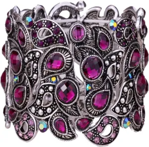 YACQ Women's Flower Stretch Cuff Bracelet fit Wrist Size 6-1/2 to 7-1/2 Inch - Comfortable Elastic Band & Floral Pattern Crystal Jewelry - Lead & Nickle Free - Halloween Costume Outfit