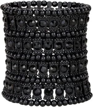 YACQ Women's Multilayer Wide Stretch Cuff Bracelets Fit Various Wrist Sizes - Soft Elastic Band - Lead & Nickle Free