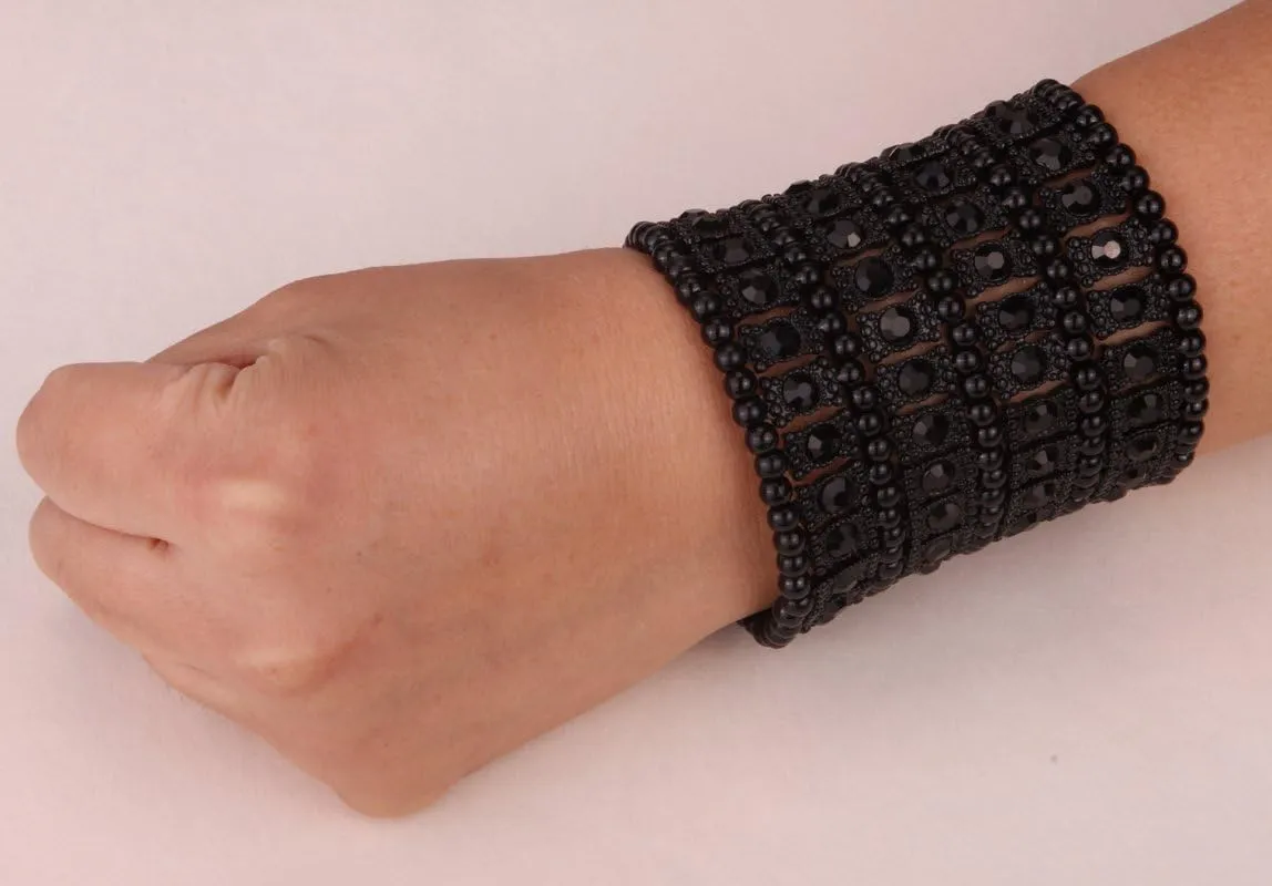 YACQ Women's Multilayer Wide Stretch Cuff Bracelets Fit Various Wrist Sizes - Soft Elastic Band - Lead & Nickle Free