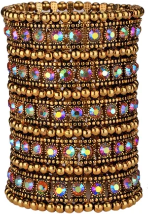 YACQ Women's Multilayer Wide Stretch Cuff Bracelets Fit Various Wrist Sizes - Soft Elastic Band - Lead & Nickle Free