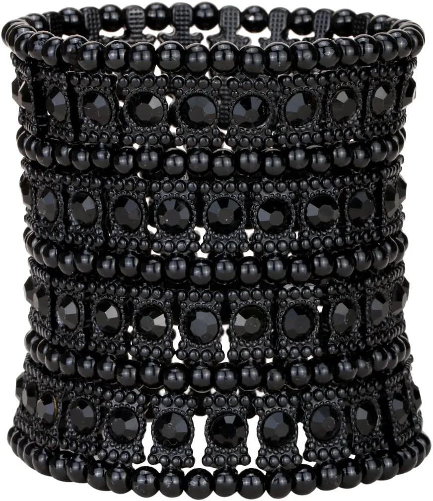 YACQ Women's Multilayer Wide Stretch Cuff Bracelets Fit Various Wrist Sizes - Soft Elastic Band - Lead & Nickle Free