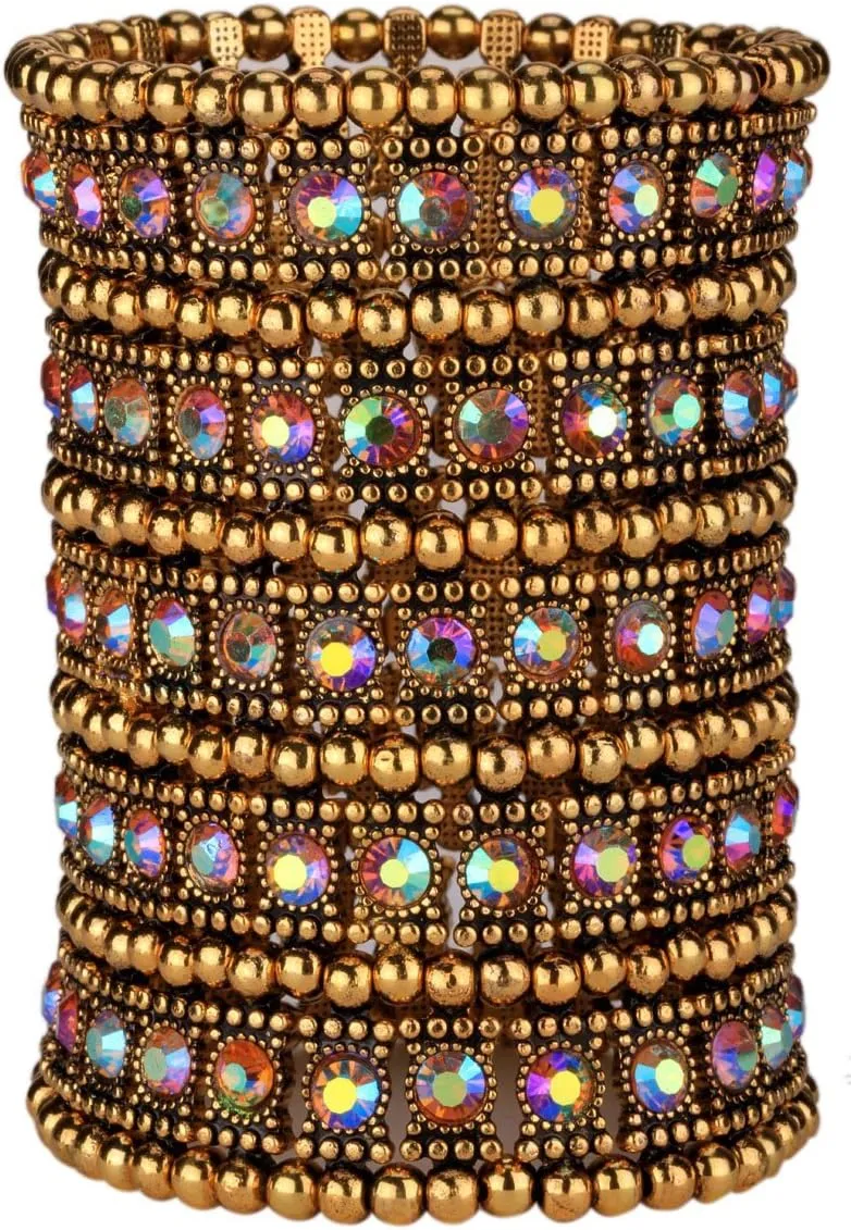 YACQ Women's Multilayer Wide Stretch Cuff Bracelets Fit Various Wrist Sizes - Soft Elastic Band - Lead & Nickle Free
