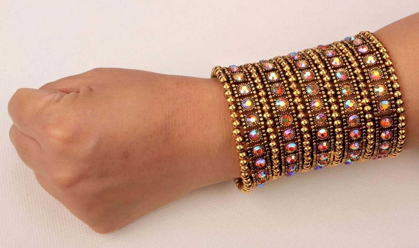 YACQ Women's Multilayer Wide Stretch Cuff Bracelets Fit Various Wrist Sizes - Soft Elastic Band - Lead & Nickle Free