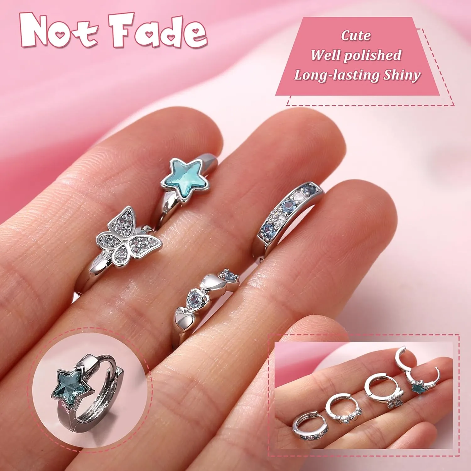 YADOCA Hypoallergenic Earrings For Girls Women Small Huggie Hoop Earrings Sleeper Double Love Heart Earrings Cute Tiny CZ Butterfly Star Cartilage Earrings Hoop Set 10mm