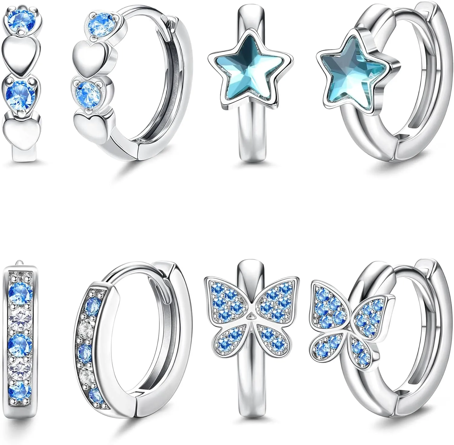 YADOCA Hypoallergenic Earrings For Girls Women Small Huggie Hoop Earrings Sleeper Double Love Heart Earrings Cute Tiny CZ Butterfly Star Cartilage Earrings Hoop Set 10mm