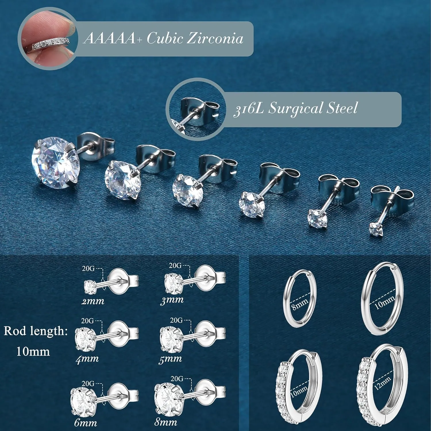 YADOCA Hypoallergenic Surgical Steel Earrings Sets for Multiple Piercing - Small Stud Earrings For Women Men - Stainless Steel Earrings Studs Hoop Earrings for Sensitive Ears Silver Gold Tone 10pairs