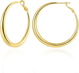 YANODA Gold Hoop Earrings for Women Lightweight Large Gold Hoop Earrings 14K Gold Plated Hoop Earrings with Hypoallergenic Sterling Silver Post Graduated Curvature Big Hoop Earrings for Women (25/30/35/40/45/50mm)