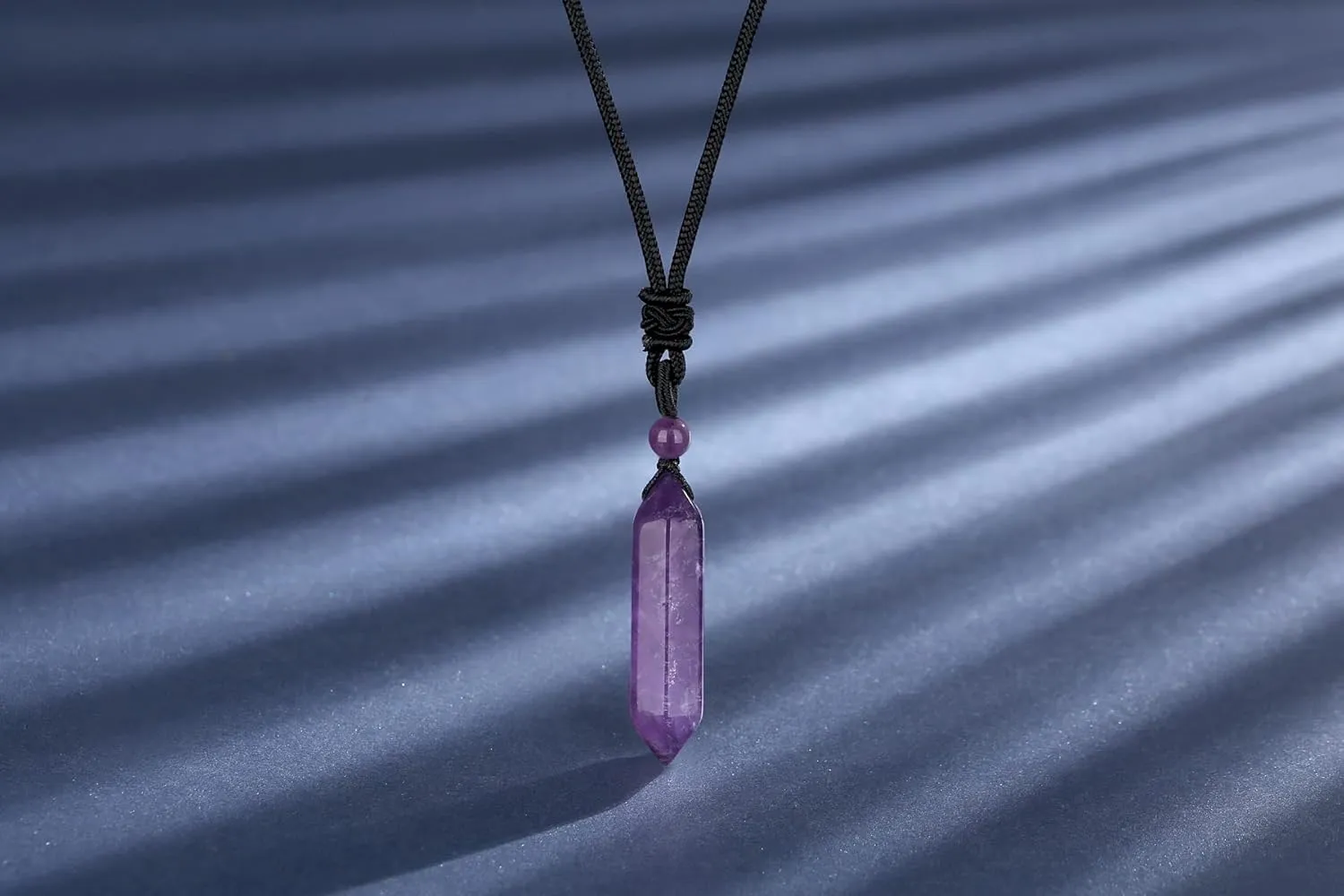 YATOJUZI Amethyst Healing Crystal Stone Necklace Hexagonal Pointed Pendant Necklaces Adjustable Rope Natural Gemstone Necklace Reiki Enger Quartz Jewelry for Women Men