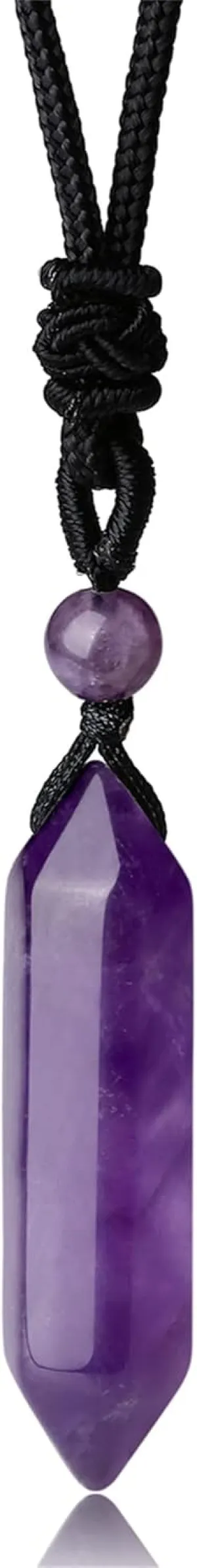 YATOJUZI Amethyst Healing Crystal Stone Necklace Hexagonal Pointed Pendant Necklaces Adjustable Rope Natural Gemstone Necklace Reiki Enger Quartz Jewelry for Women Men