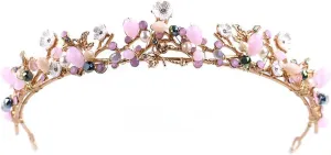 YAZILIND Flower Rhinestone Imitation Pearl Women Party Headdress Wedding Bridal Tiaras Crown(Pink)
