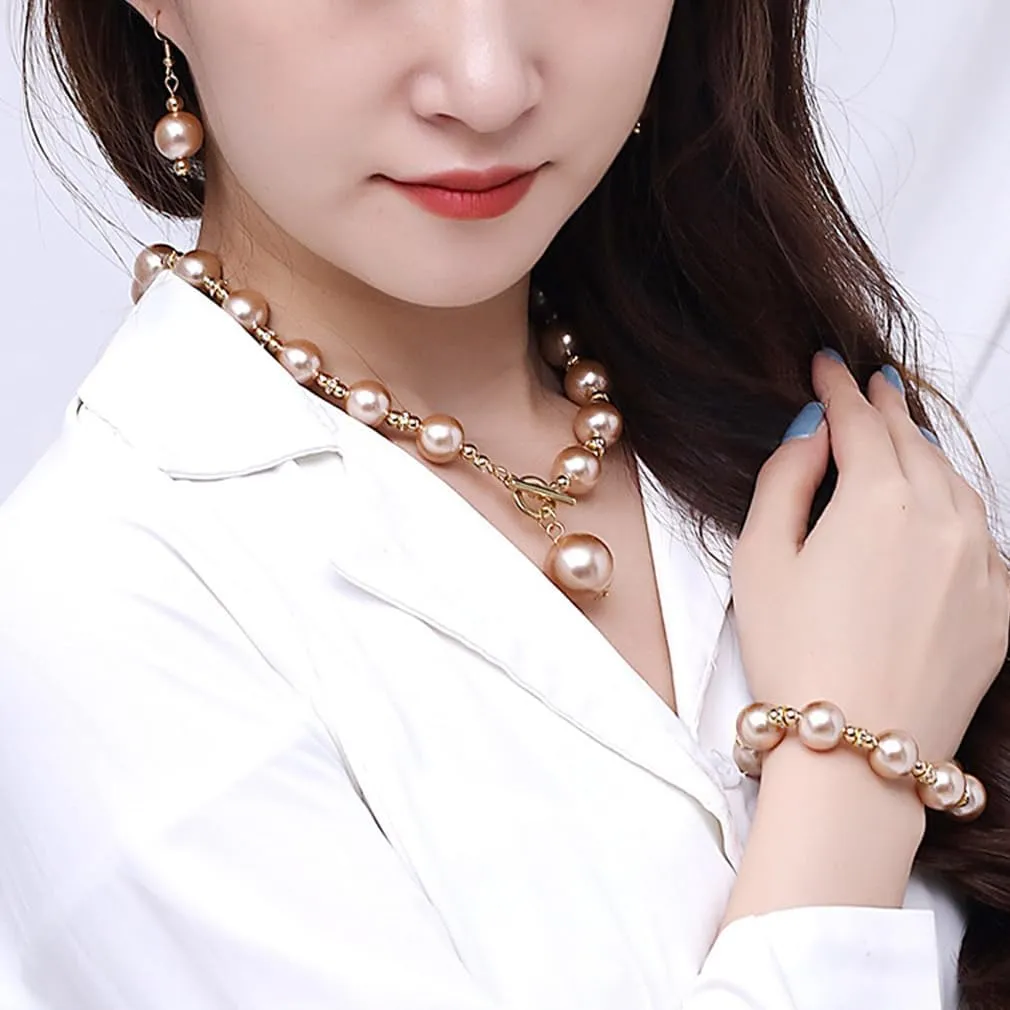 YAZILIND Wedding Bridal Jewelry Set Imitation Pearl Women's Clavicle Chain Necklace Earrings Bracelet