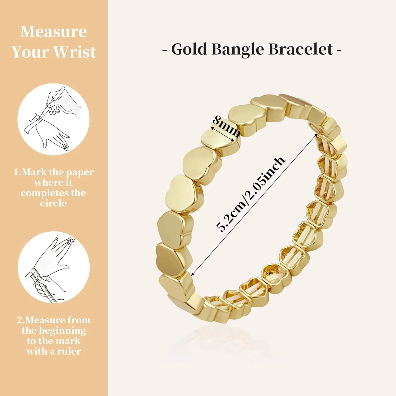 YBMYCM Gold Bracelets for Women 14K Gold Plated Square Bracelet Stretch Heart Elastic Bracelets Bangle Gift Jewelry