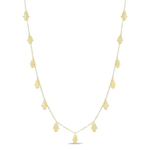 Yellow Gold Plated Hamsa Hand Charm Necklace for Women - Delicate Good Luck & Protection