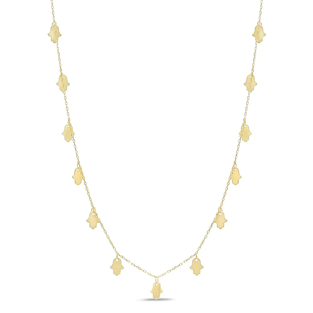 Yellow Gold Plated Hamsa Hand Charm Necklace for Women - Delicate Good Luck & Protection