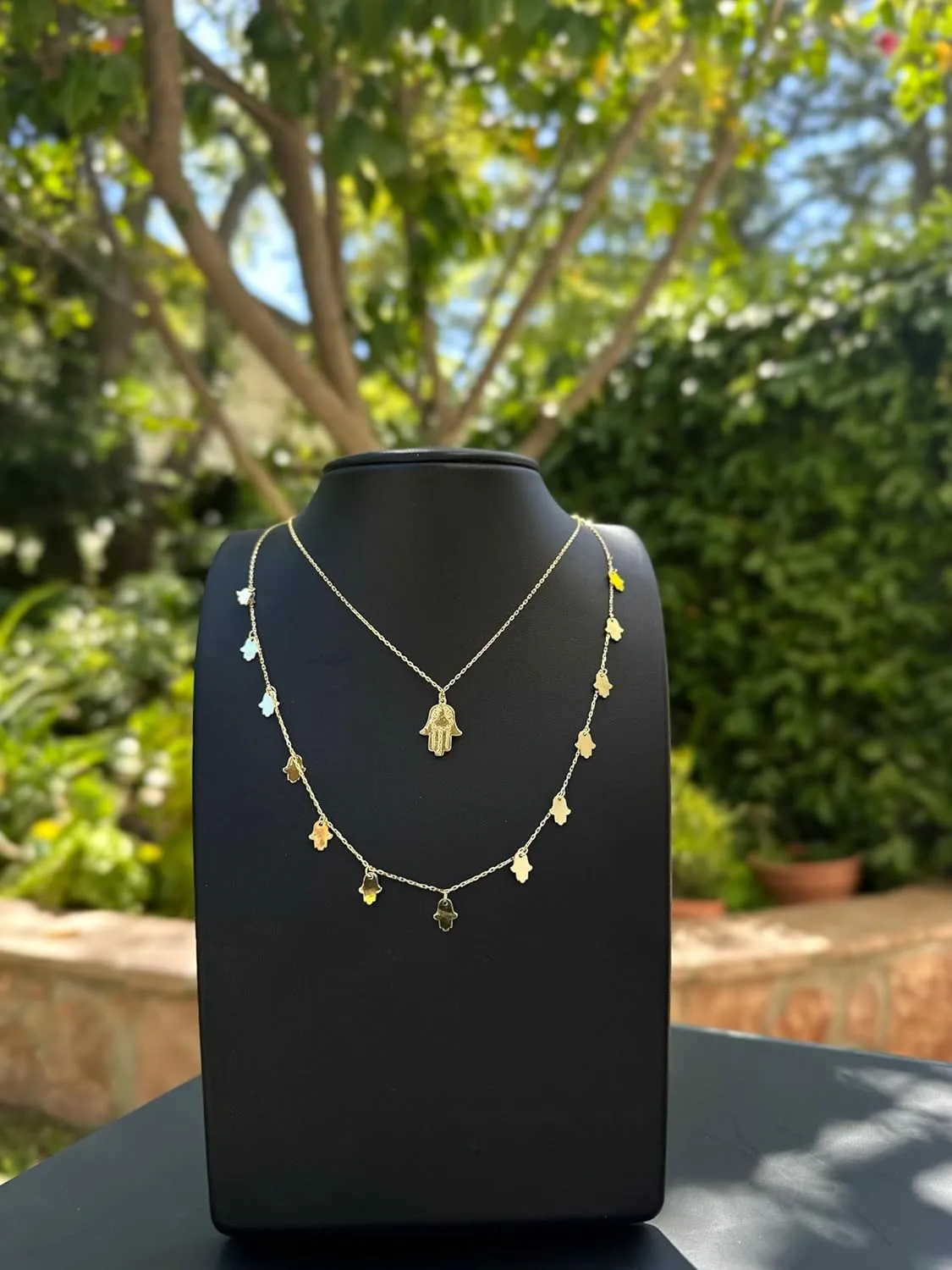 Yellow Gold Plated Hamsa Hand Charm Necklace for Women - Delicate Good Luck & Protection