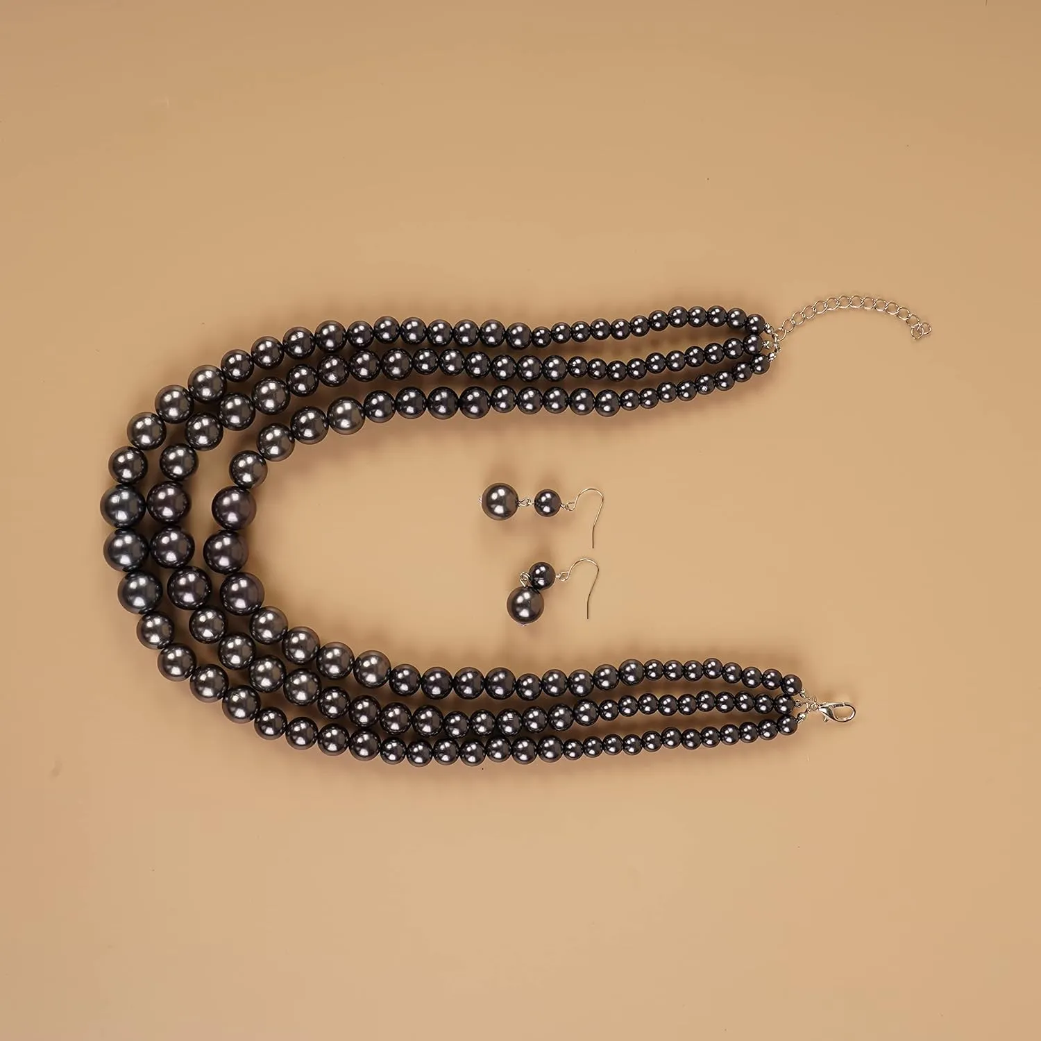 YERTTER Vintage 1920s Large Collar Choker Necklace & Earring Set - Simulated Pearl Statement & Multi Strand Chunky Pearls Costume Jewelry for Wedding or Special Occasion