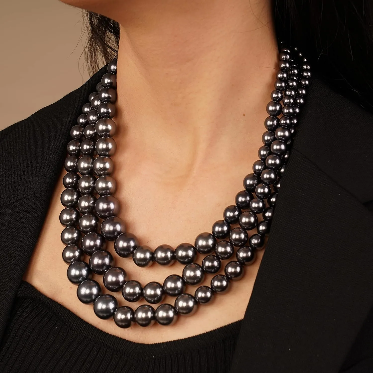 YERTTER Vintage 1920s Large Collar Choker Necklace & Earring Set - Simulated Pearl Statement & Multi Strand Chunky Pearls Costume Jewelry for Wedding or Special Occasion