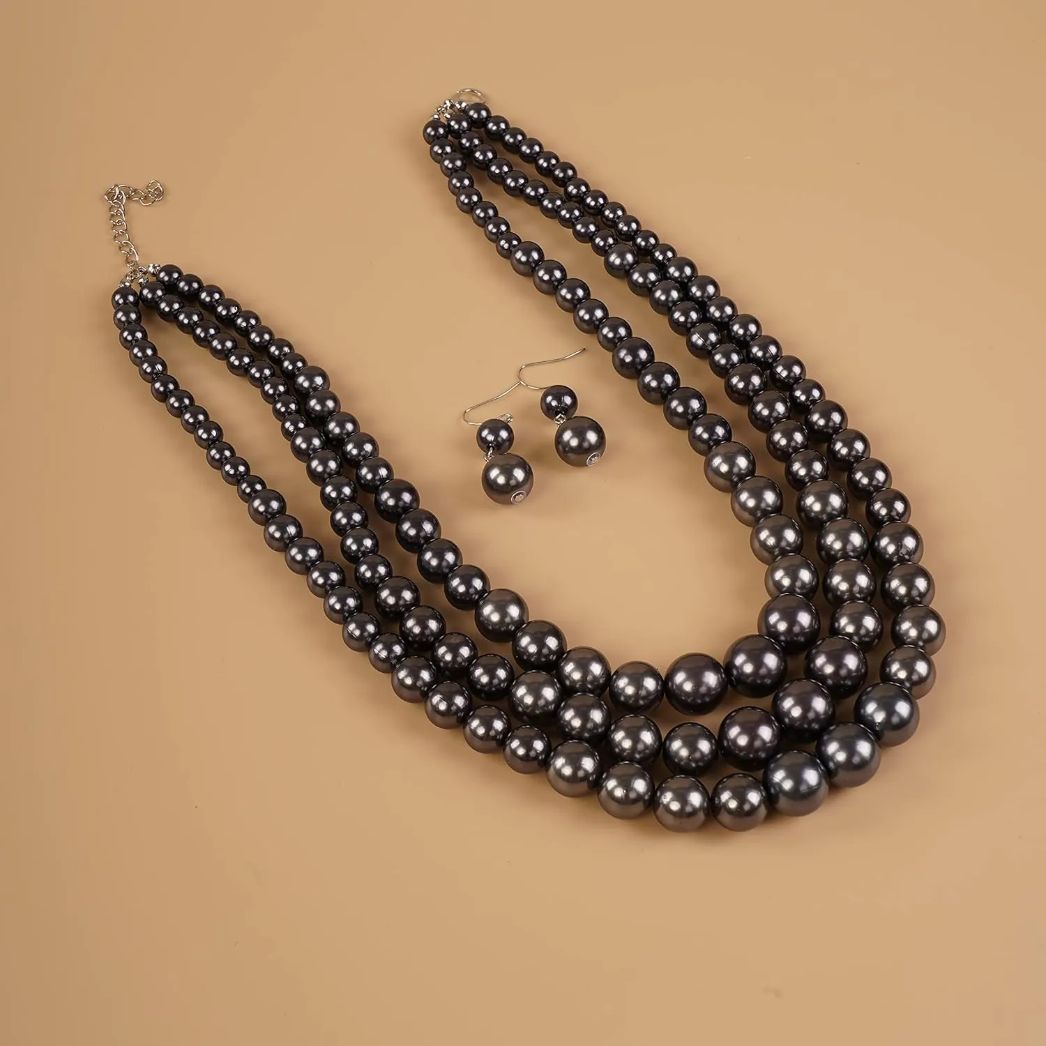 YERTTER Vintage 1920s Large Collar Choker Necklace & Earring Set - Simulated Pearl Statement & Multi Strand Chunky Pearls Costume Jewelry for Wedding or Special Occasion