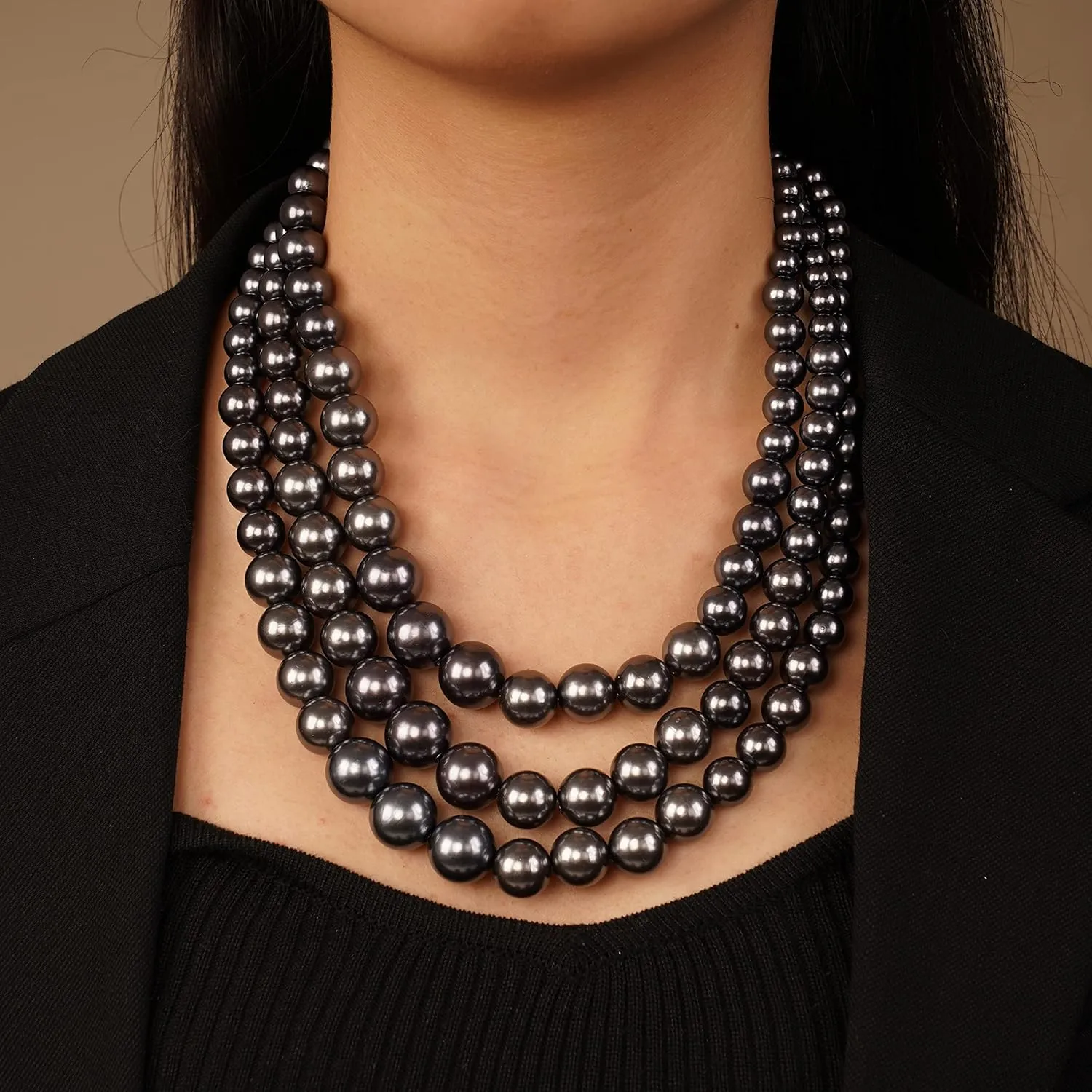 YERTTER Vintage 1920s Large Collar Choker Necklace & Earring Set - Simulated Pearl Statement & Multi Strand Chunky Pearls Costume Jewelry for Wedding or Special Occasion