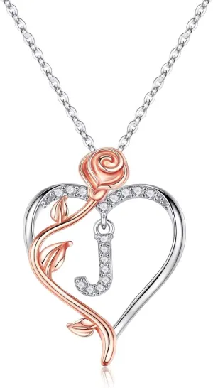 Yesteel Rose Heart Initial Necklaces Gifts for Women Teen Girls, Rose Love Heart Letter Pendant Necklace Jewelry Mothers Day Valentines Anniversary Birthday Gifts for Her Women Wife Girlfriend