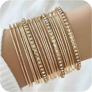YienDoo Boho Gold Bangle Bracelets Set Indian Bollywood Multi Bangles Punk Chunky Layered Stacking Textured Rhinestone Bracelets Ethnic Wedding Outfit Bracelets Jewelry for Women and Girls21Pcs