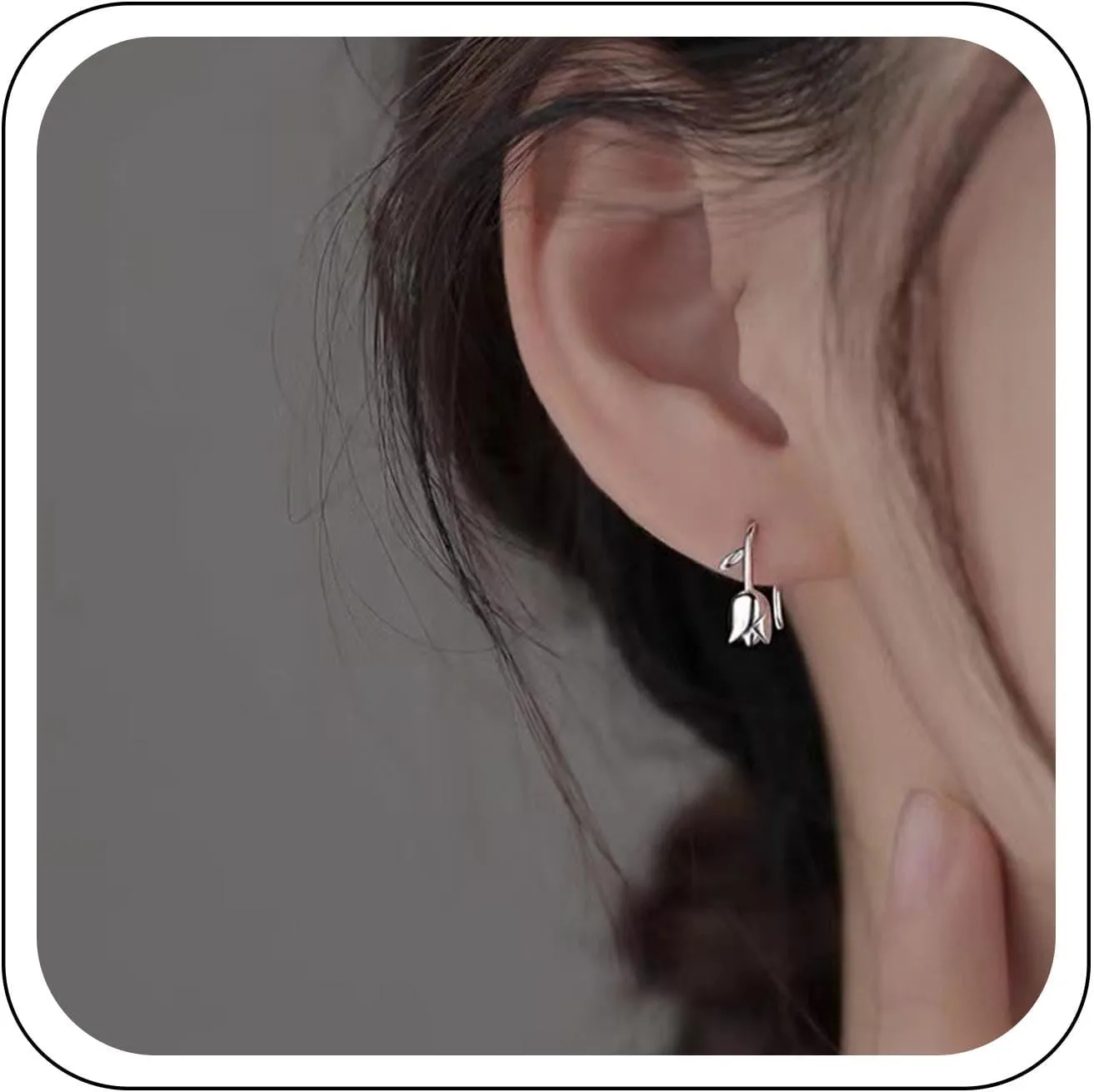 YienDoo Funky Tiny Tulip Stud Earrings Silver Statement Tulip Ear Jacket Earrings Small Tulip Flower Crawler Cuff Earrings Minimalism Rose Tulip Wraps Earrings Jewelry for Women