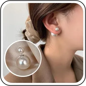 YienDoo Pearl Ear Jacket Earrings Silver Vintage Pearl Stud Earrings Statement Front Back Earrings Minimalist Pearl Earrings Jewelry for Women