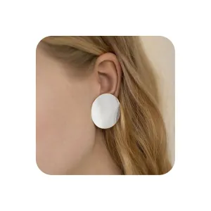 YienDoo Silver Coin Disc Studs Earrings Large Disc Clip On Earrings Boho Circle Drop Earrings Statement Charm Big Round Disc Dangle Earring Minimalist Prom Earrings for Women