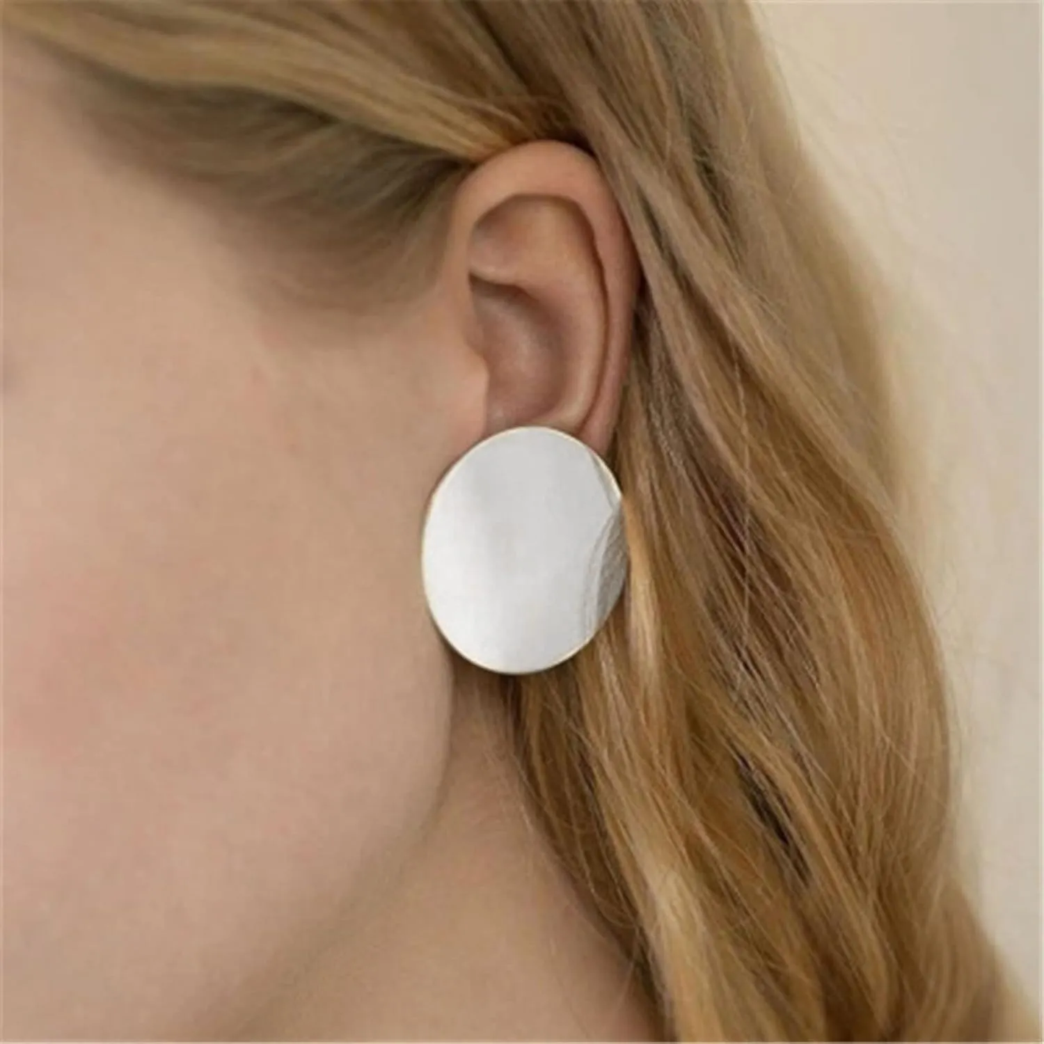 YienDoo Silver Coin Disc Studs Earrings Large Disc Clip On Earrings Boho Circle Drop Earrings Statement Charm Big Round Disc Dangle Earring Minimalist Prom Earrings for Women