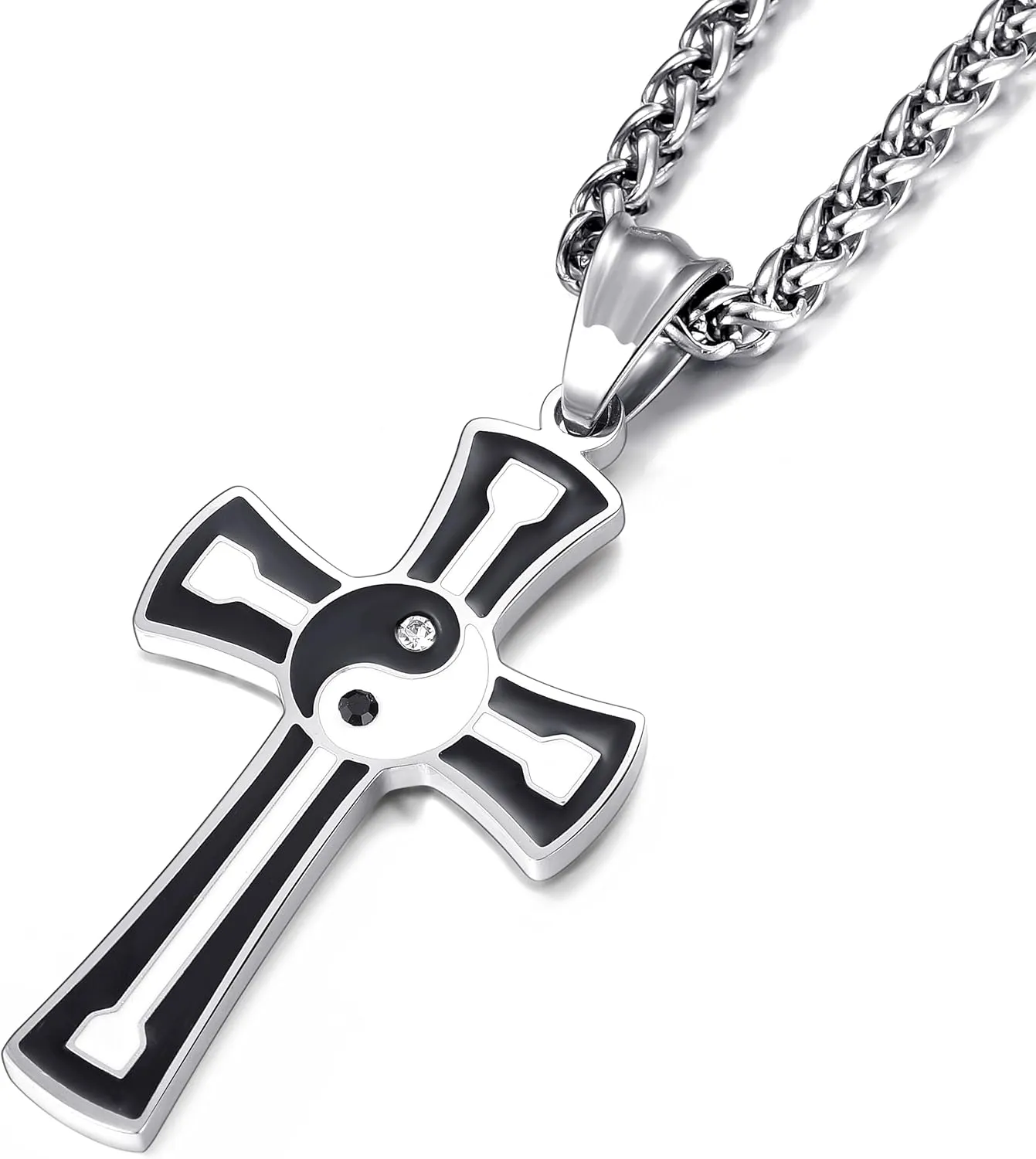 Yin Yang Necklace for Men Women Stainless Steel Cross Pendant Chain