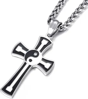 Yin Yang Necklace for Men Women Stainless Steel Cross Pendant Chain