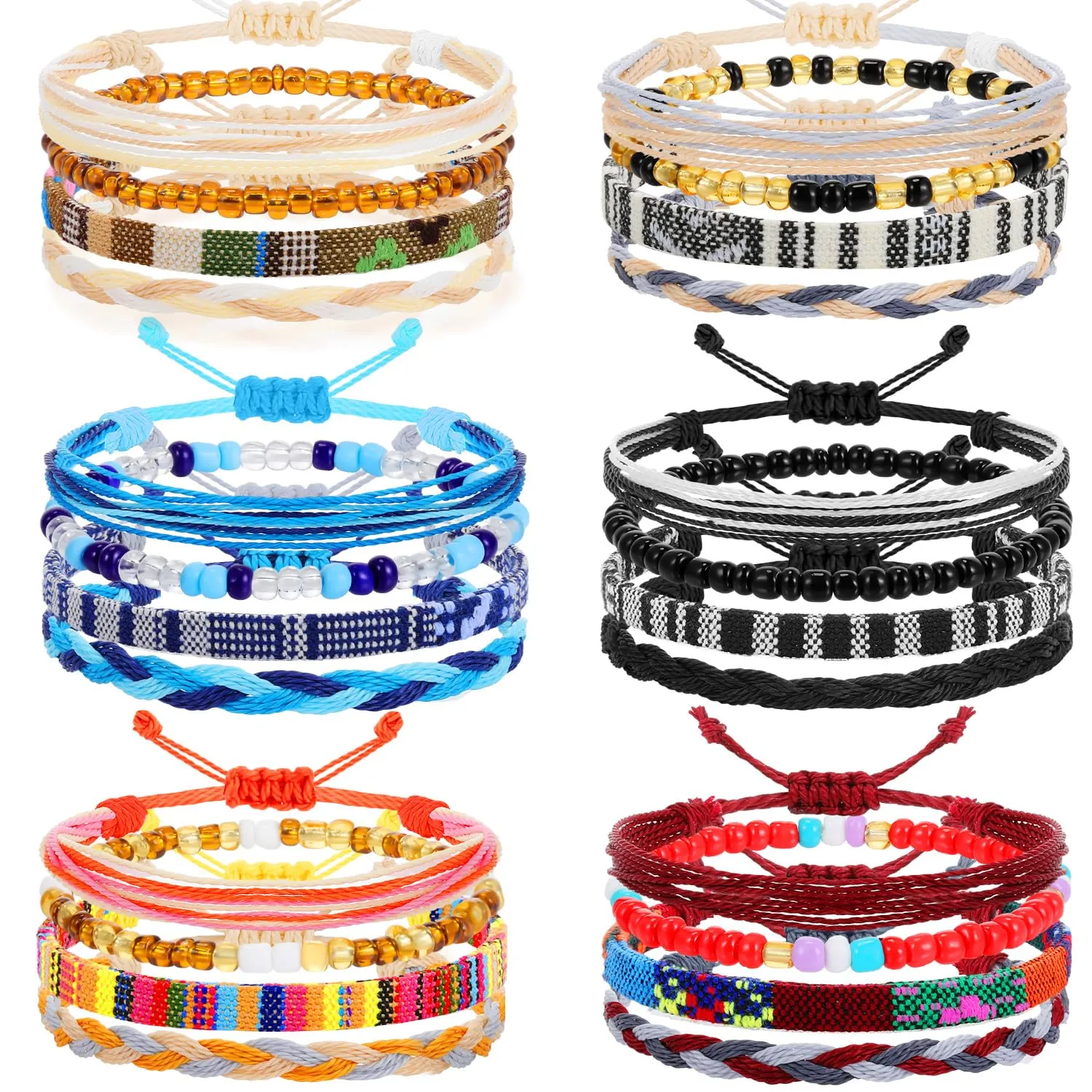 Yinkin 24 Pcs Boho Surfer Bracelet for Women Adjustable Anklets Bracelet Handmade Braided Bracelets for Men Waterproof Surfer Beach Bracelet Mexican Bracelet String Rope Jewelry(Retro Style)