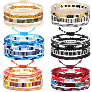 Yinkin 24 Pcs Boho Surfer Bracelet for Women Adjustable Anklets Bracelet Handmade Braided Bracelets for Men Waterproof Surfer Beach Bracelet Mexican Bracelet String Rope Jewelry(Retro Style)
