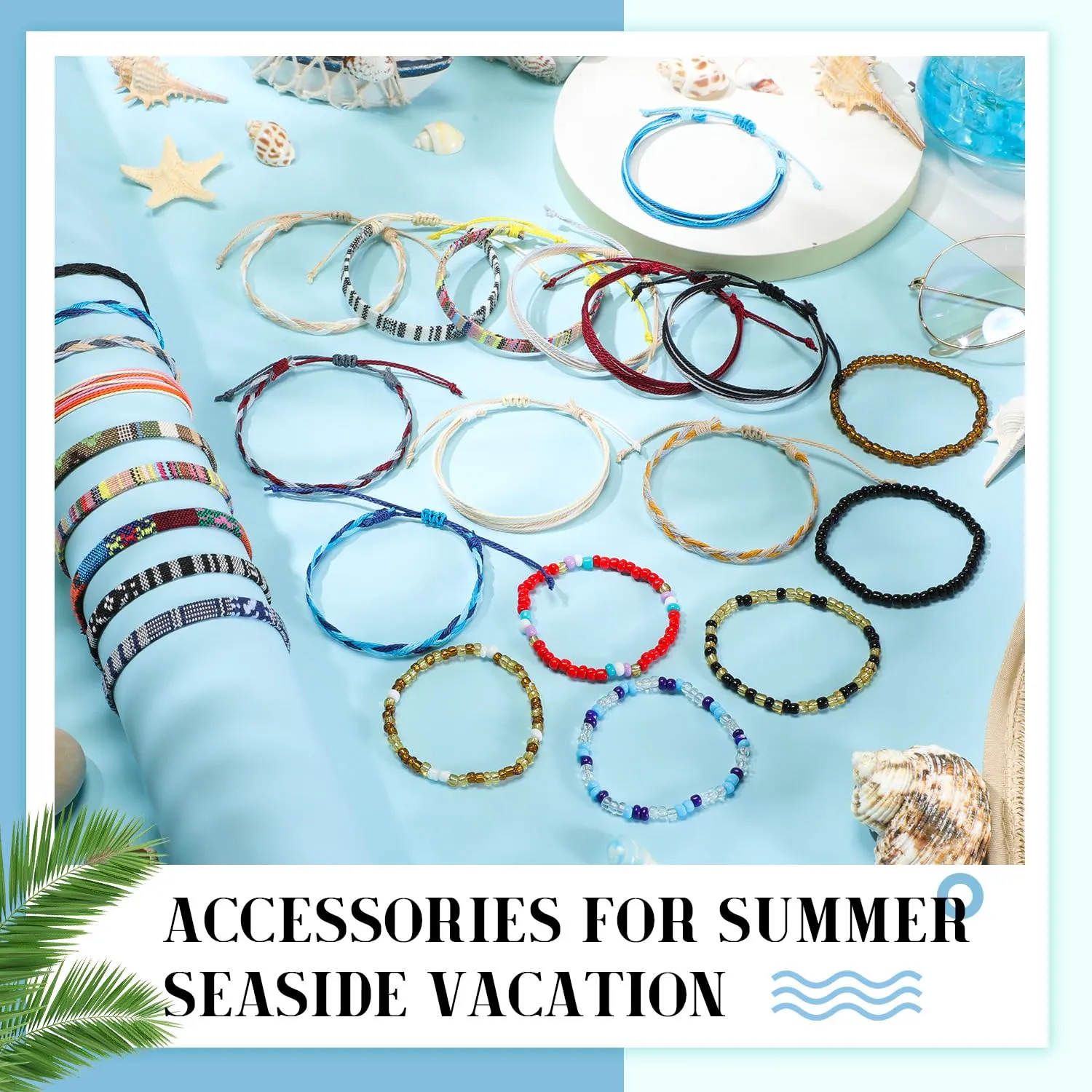 Yinkin 24 Pcs Boho Surfer Bracelet for Women Adjustable Anklets Bracelet Handmade Braided Bracelets for Men Waterproof Surfer Beach Bracelet Mexican Bracelet String Rope Jewelry(Retro Style)