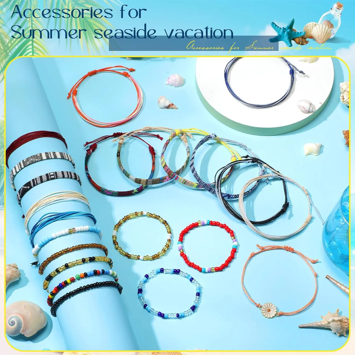 Yinkin 24 Pcs Boho Surfer Bracelet for Women Adjustable Anklets Bracelet Handmade Braided Bracelets for Men Waterproof Surfer Beach Bracelet Mexican Bracelet String Rope Jewelry(Vintage Style)