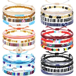 Yinkin 24 Pcs Boho Surfer Bracelet for Women Adjustable Anklets Bracelet Handmade Braided Bracelets for Men Waterproof Surfer Beach Bracelet Mexican Bracelet String Rope Jewelry(Vintage Style)