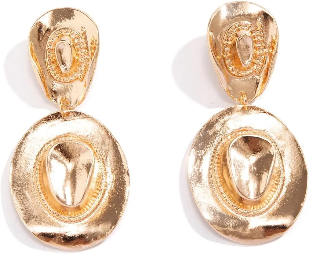 YIYUGEY Cow Accessories Cowboy Earrings Western Earrings Vintage Gold Plated Silver Jewelry Surprise Clothing Personality Large Cowboy Hat Pendant Earrings Valentine's Day for Women