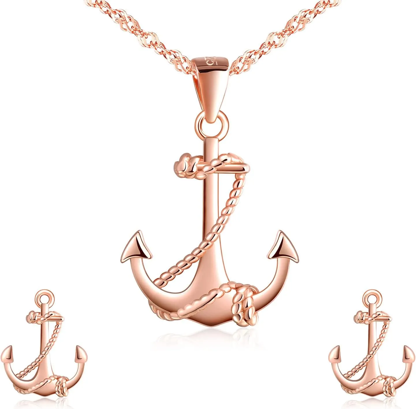 Yumilok Jewelry Sets for Women-Nautical Anchor Sterling Silver Necklace Earrings Dainty Locket Pendant Necklace Stud Earrings for Teen Friends Mom Birthday Bridesmaids Wedding Mothers Day Gifts