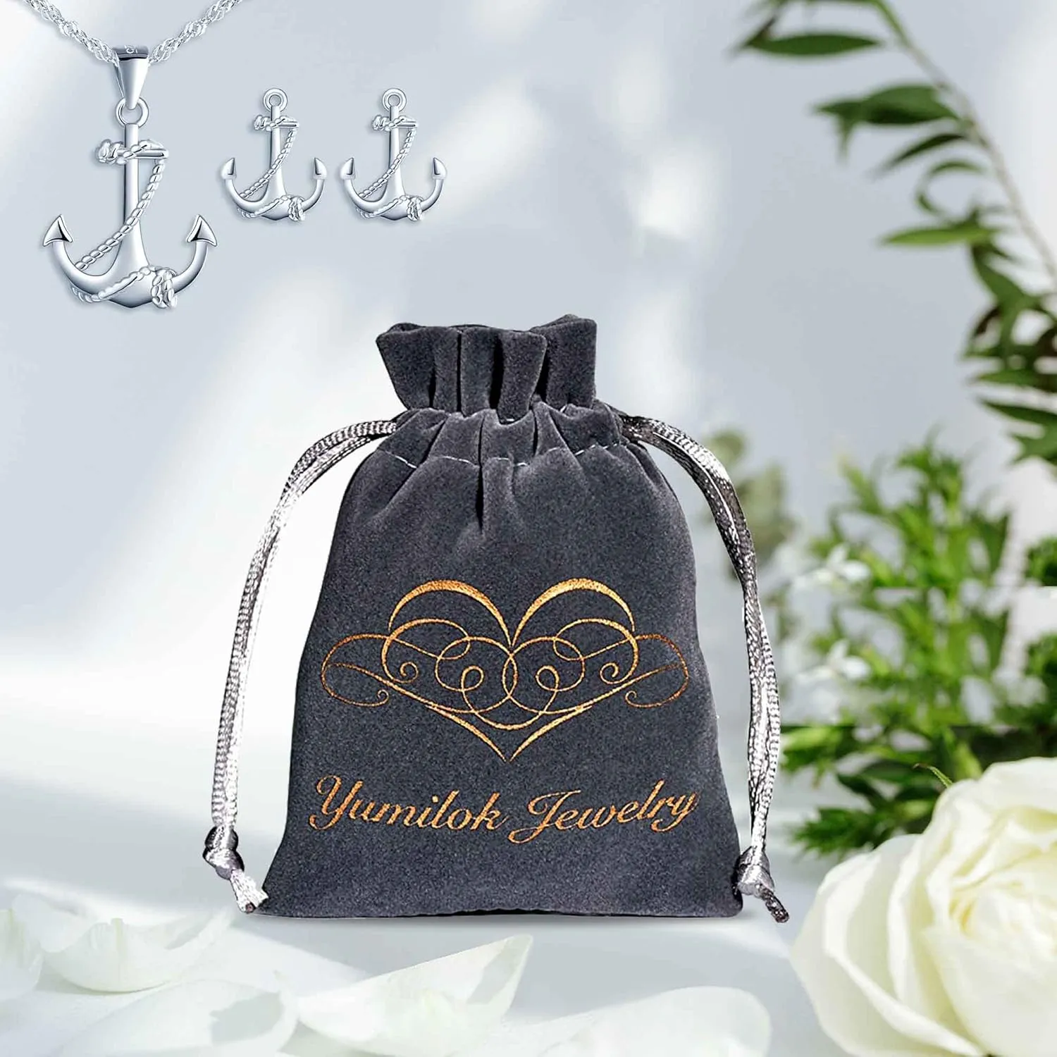 Yumilok Jewelry Sets for Women-Nautical Anchor Sterling Silver Necklace Earrings Dainty Locket Pendant Necklace Stud Earrings for Teen Friends Mom Birthday Bridesmaids Wedding Mothers Day Gifts