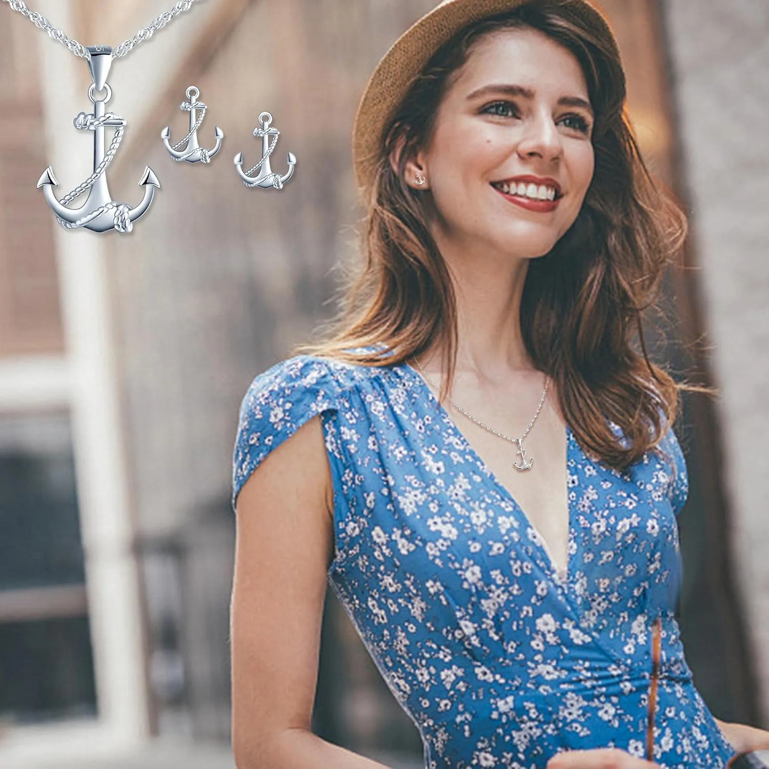 Yumilok Jewelry Sets for Women-Nautical Anchor Sterling Silver Necklace Earrings Dainty Locket Pendant Necklace Stud Earrings for Teen Friends Mom Birthday Bridesmaids Wedding Mothers Day Gifts