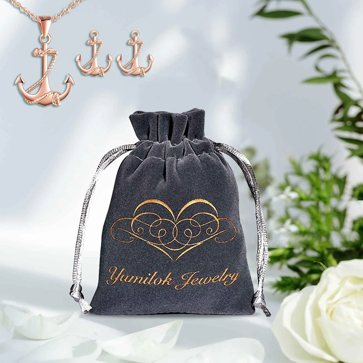 Yumilok Jewelry Sets for Women-Nautical Anchor Sterling Silver Necklace Earrings Dainty Locket Pendant Necklace Stud Earrings for Teen Friends Mom Birthday Bridesmaids Wedding Mothers Day Gifts
