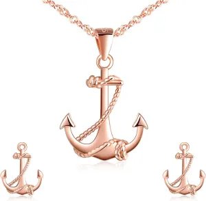 Yumilok Jewelry Sets for Women-Nautical Anchor Sterling Silver Necklace Earrings Dainty Locket Pendant Necklace Stud Earrings for Teen Friends Mom Birthday Bridesmaids Wedding Mothers Day Gifts